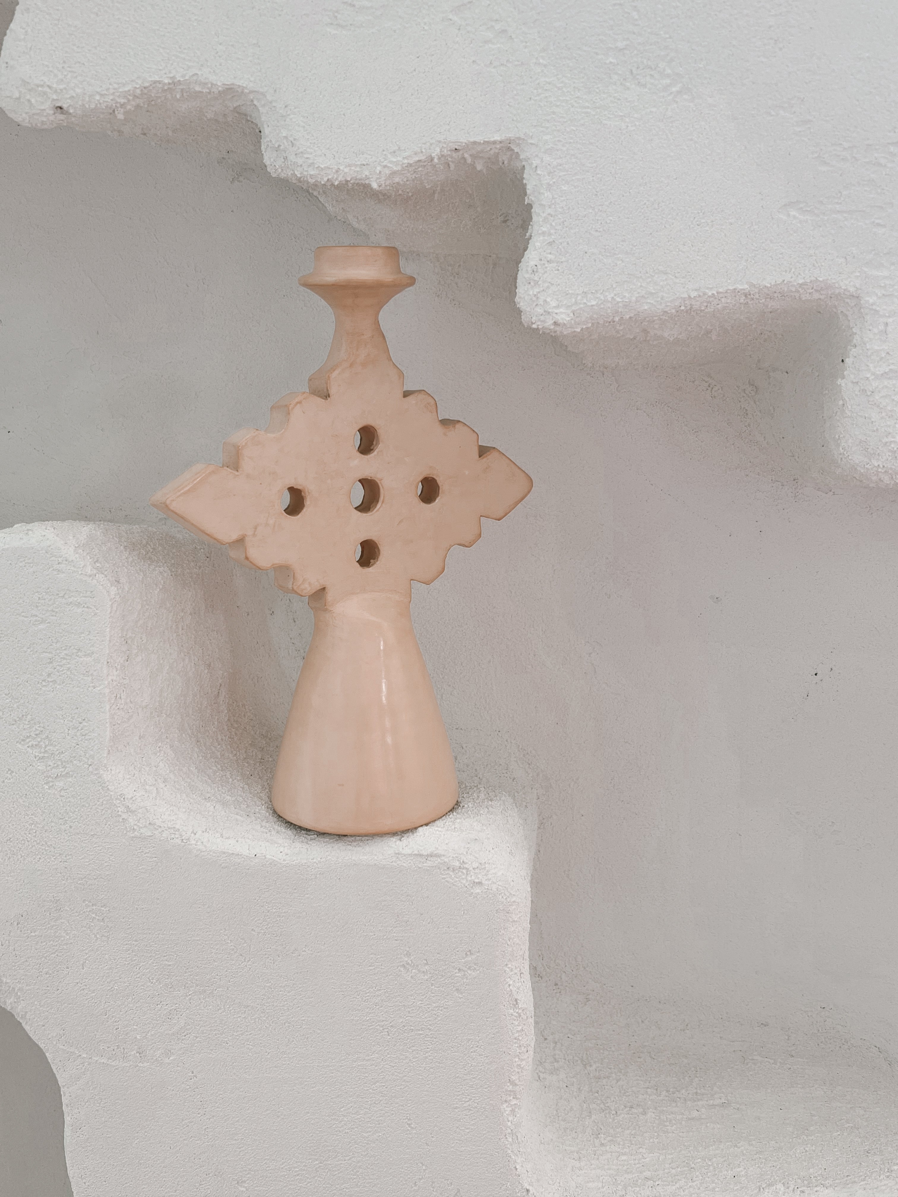 Tadelakt Diamond Candle Holder Large | Nude