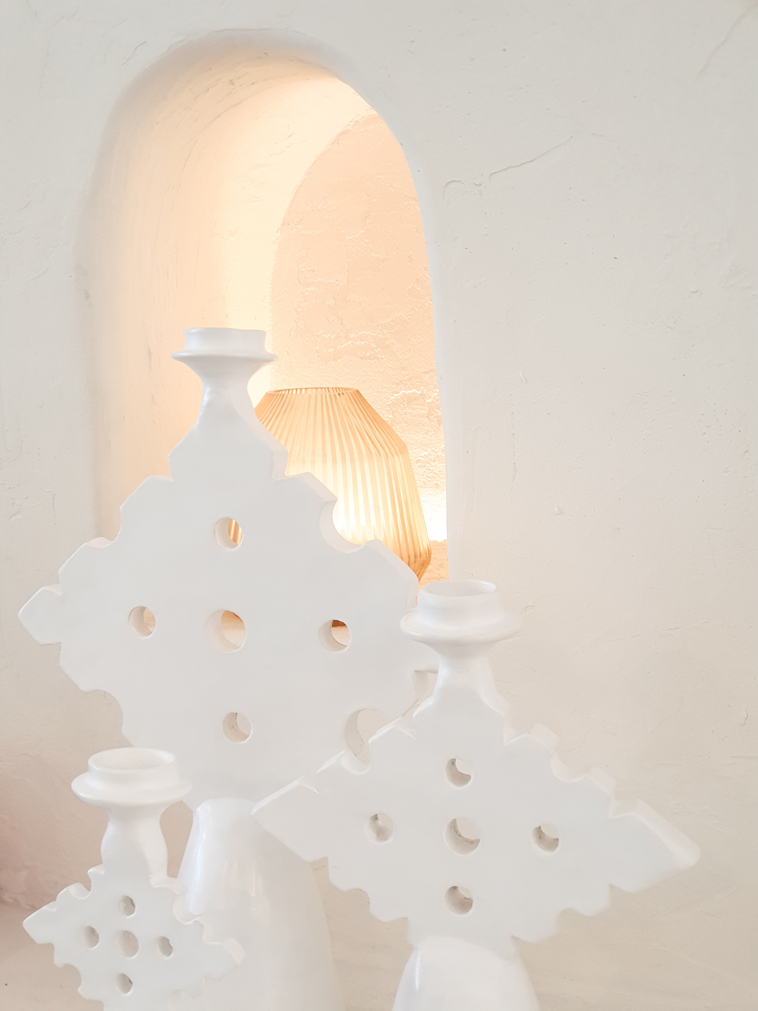 Tadelakt Diamond Candle Holder Large | White