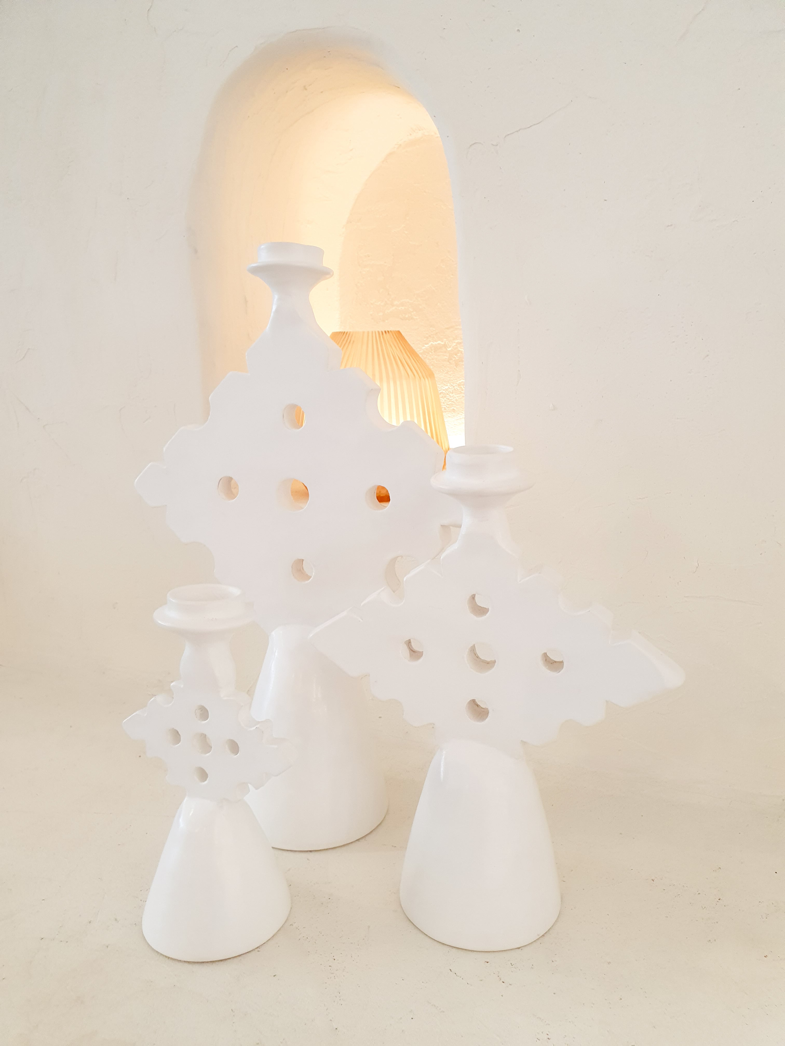 Tadelakt Diamond Candle Holder Medium | White
