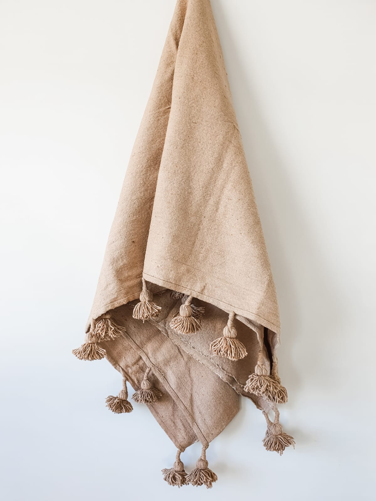 Moroccan Pom Blanket | Large - Biscuit - 100% Natural Cotton