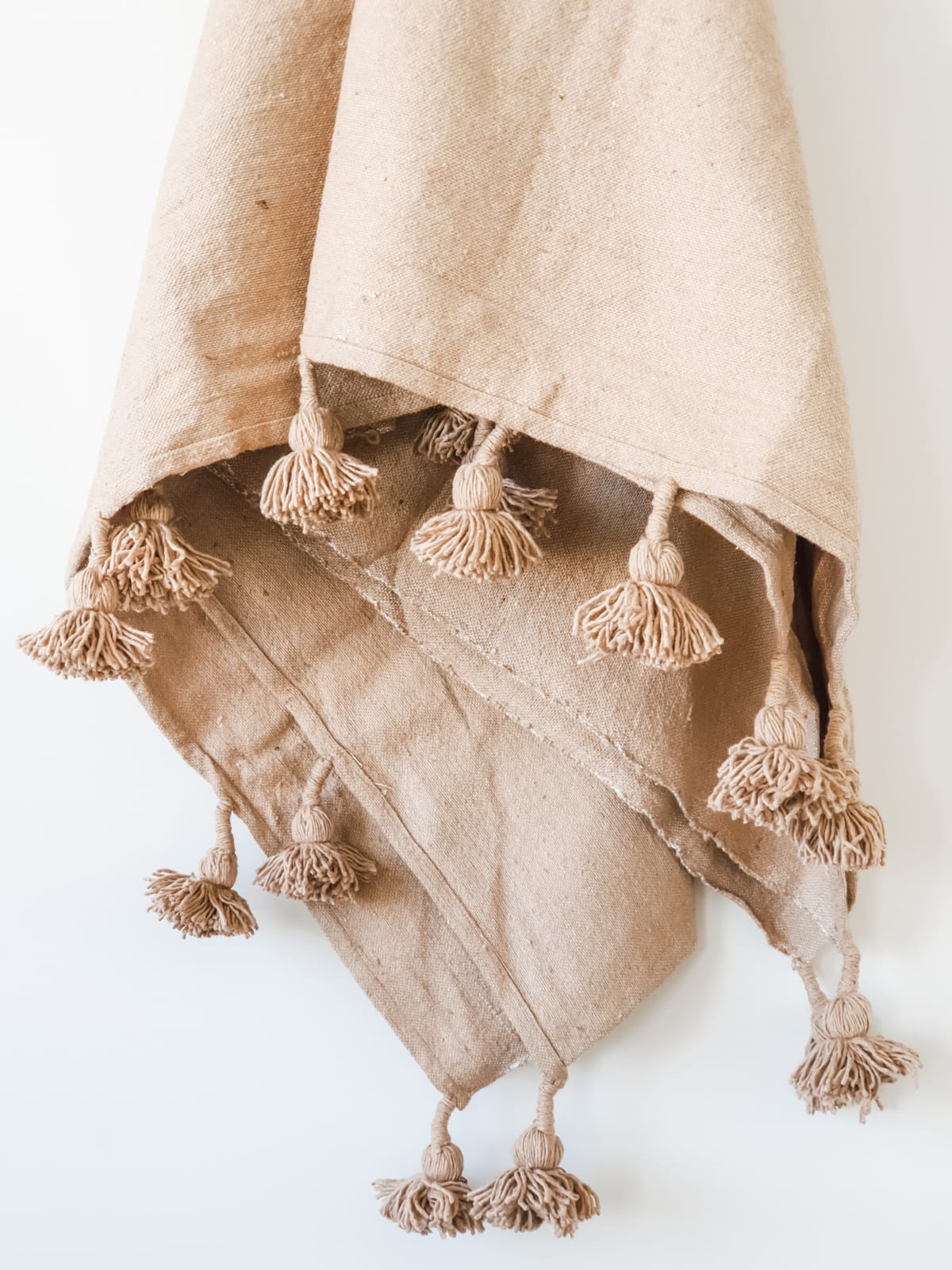 Moroccan Pom Blanket | Large - Biscuit - 100% Natural Cotton
