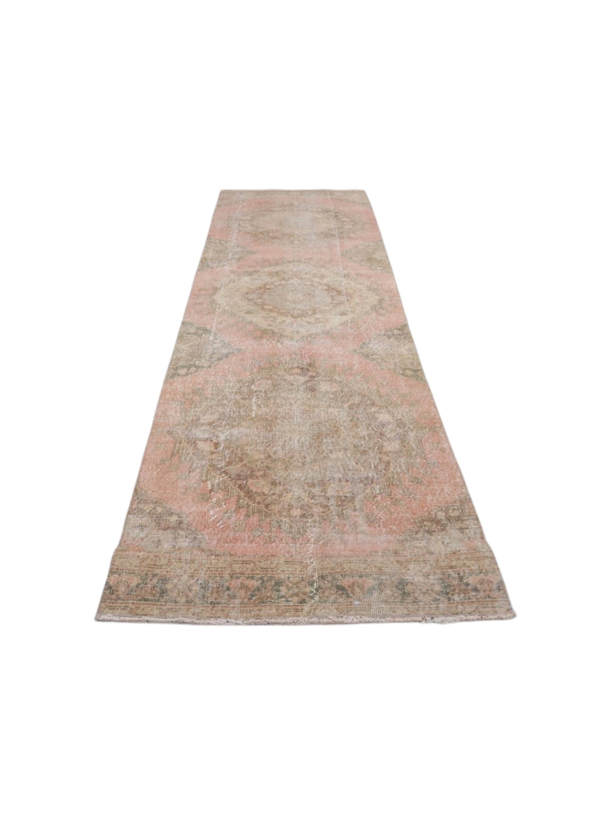 Handwoven Wool Anatolian Runner Rug | Vintage Turkish Oushak (384cm x 100cm)