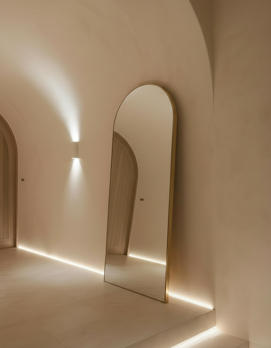 The Italia Arch - Solid Brass Floor Mirror