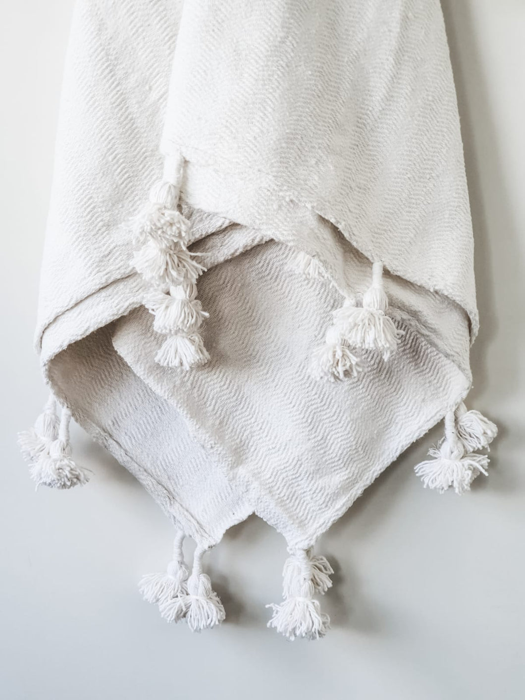 Moroccan Pom Blanket - Large - Bone White