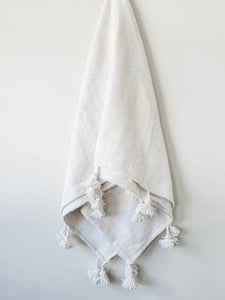 Moroccan Pom Blanket - Large - Bone White