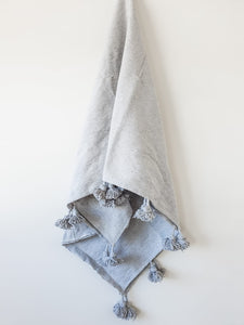Moroccan Pom Blanket - Large - Dusty Grey