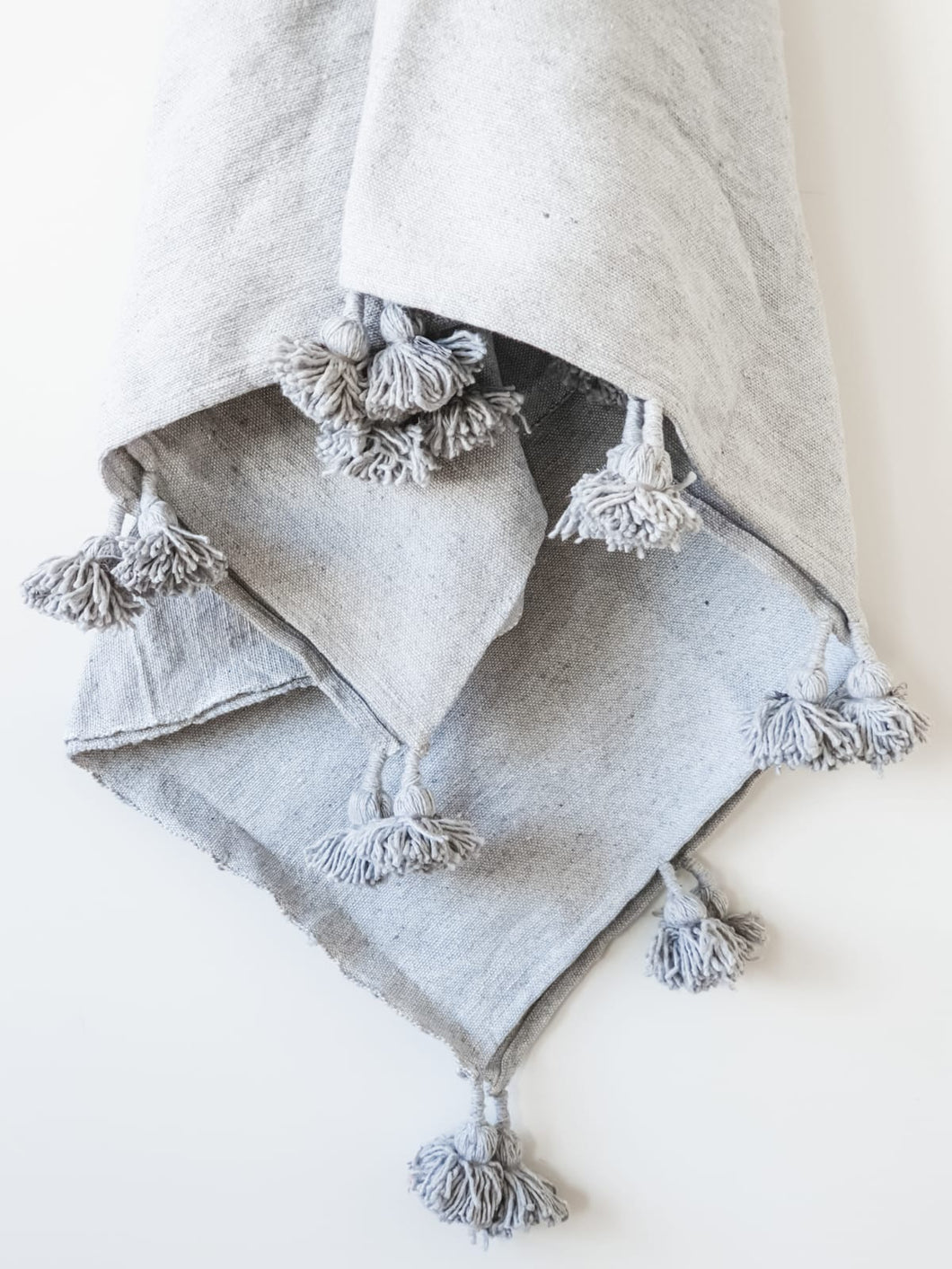 Moroccan Pom Blanket - Large - Dusty Grey